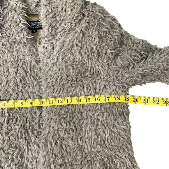 COUNTESS Faux Fur Fuzzy Zip Up Hooded Pea Coat Jacket Taupe Women Size M - Picture 11 of 16